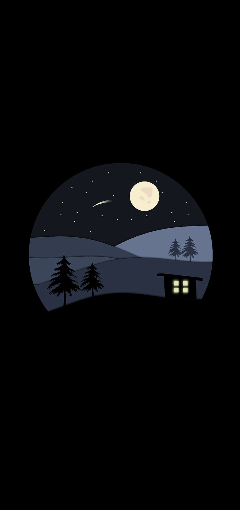 Minimal, moon, mountain, tree, HD phone wallpaper