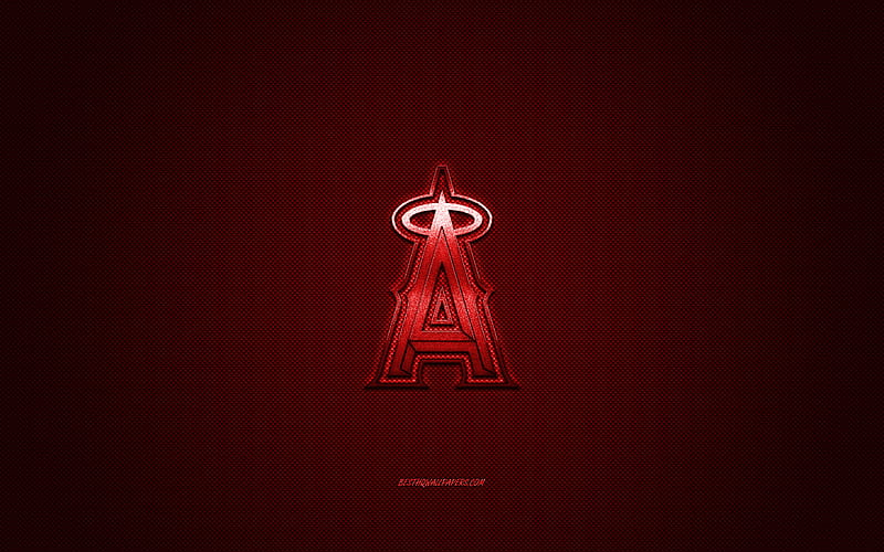 Los Angeles Angels, American baseball club, MLB, red logo, red carbon fiber background, baseball, Anaheim, California, USA, Major League Baseball, Los Angeles Angels logo, HD wallpaper