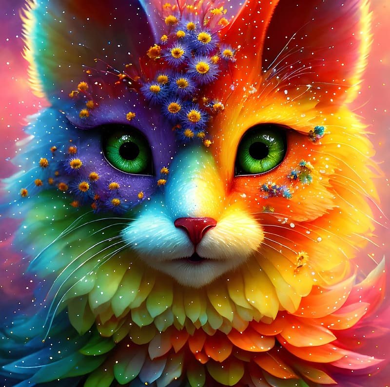 The Suncat, suncat, colorful, frumusete, tamara, eyes, gorgeous, cat, superb, rainbow, pisici, fantasy, face, by tamara, HD wallpaper