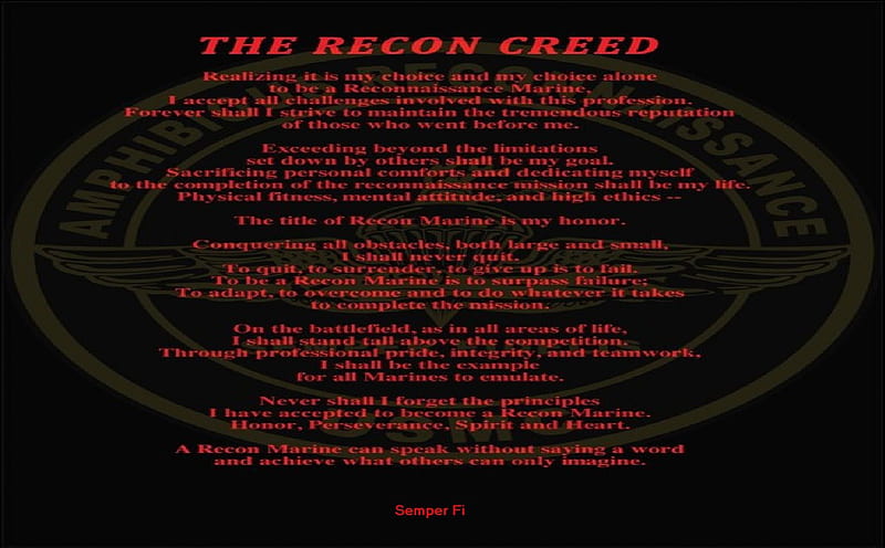 The Recon Creed, recon, marines, marine corps, usmc, HD wallpaper