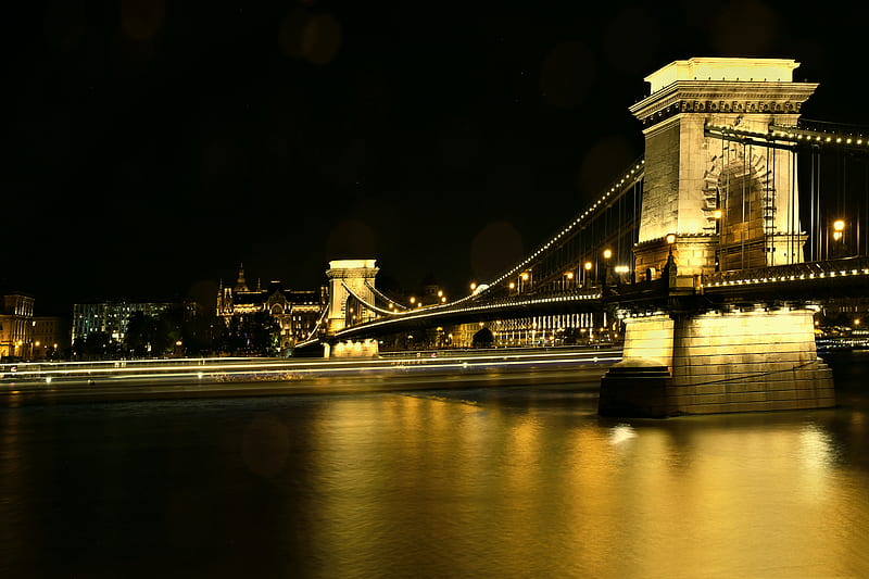 Bridges, Chain Bridge, Budapest, Danube, Hungary, Night, HD wallpaper