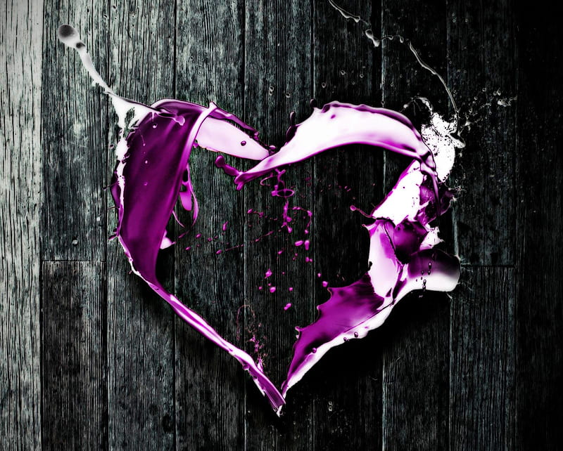 Heart, background, black and white, color, love, paint, purple, wood, HD wallpaper