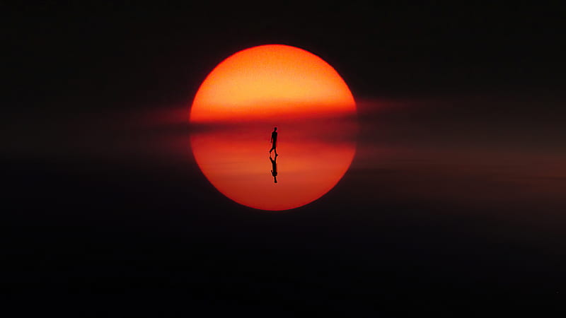 Reflection Of Solitude, silhouette, sunset, person, graphy, HD wallpaper
