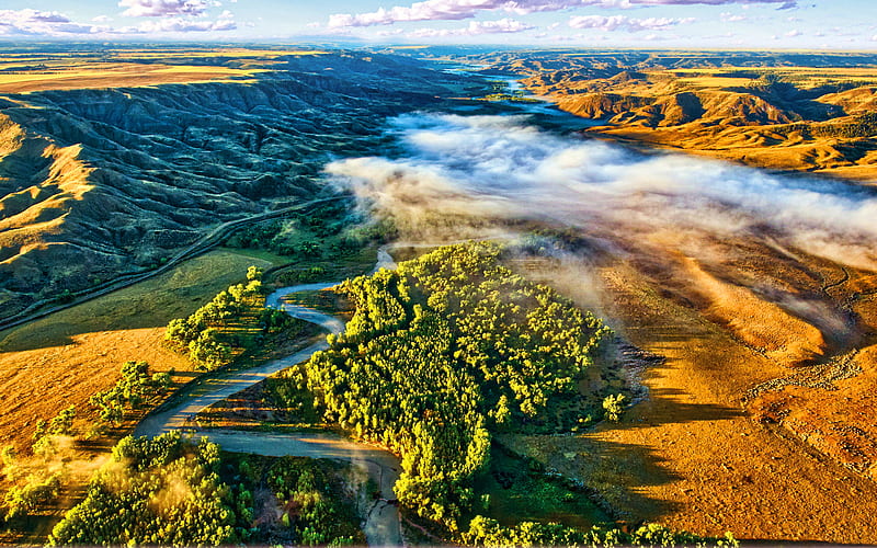 Judith River, aerial view, Missouri River tributaries, beautiful nature, USA, America, mountains, HD wallpaper