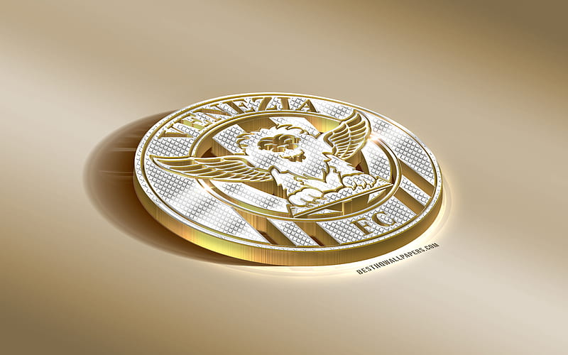Venezia FC, Italian football club, golden silver logo, Venice, Italy, Serie B, 3d golden emblem, creative 3d art, football, HD wallpaper