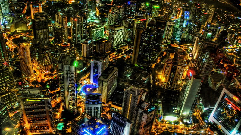 fantastic cityscape of kuala lumpur at night r, city, r, lights, night, skyscrapers, HD wallpaper