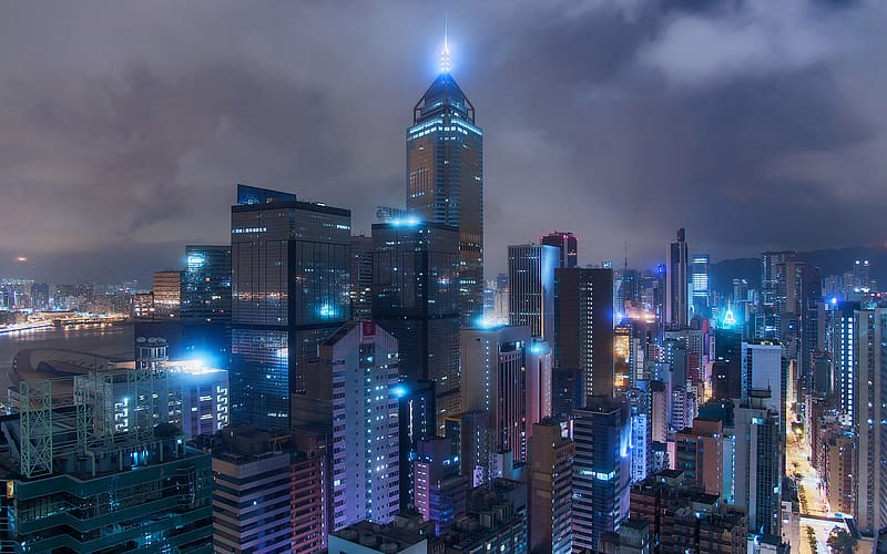 Cities, Night, City, Light, Cityscape, Cloud, Hong Kong, HD wallpaper
