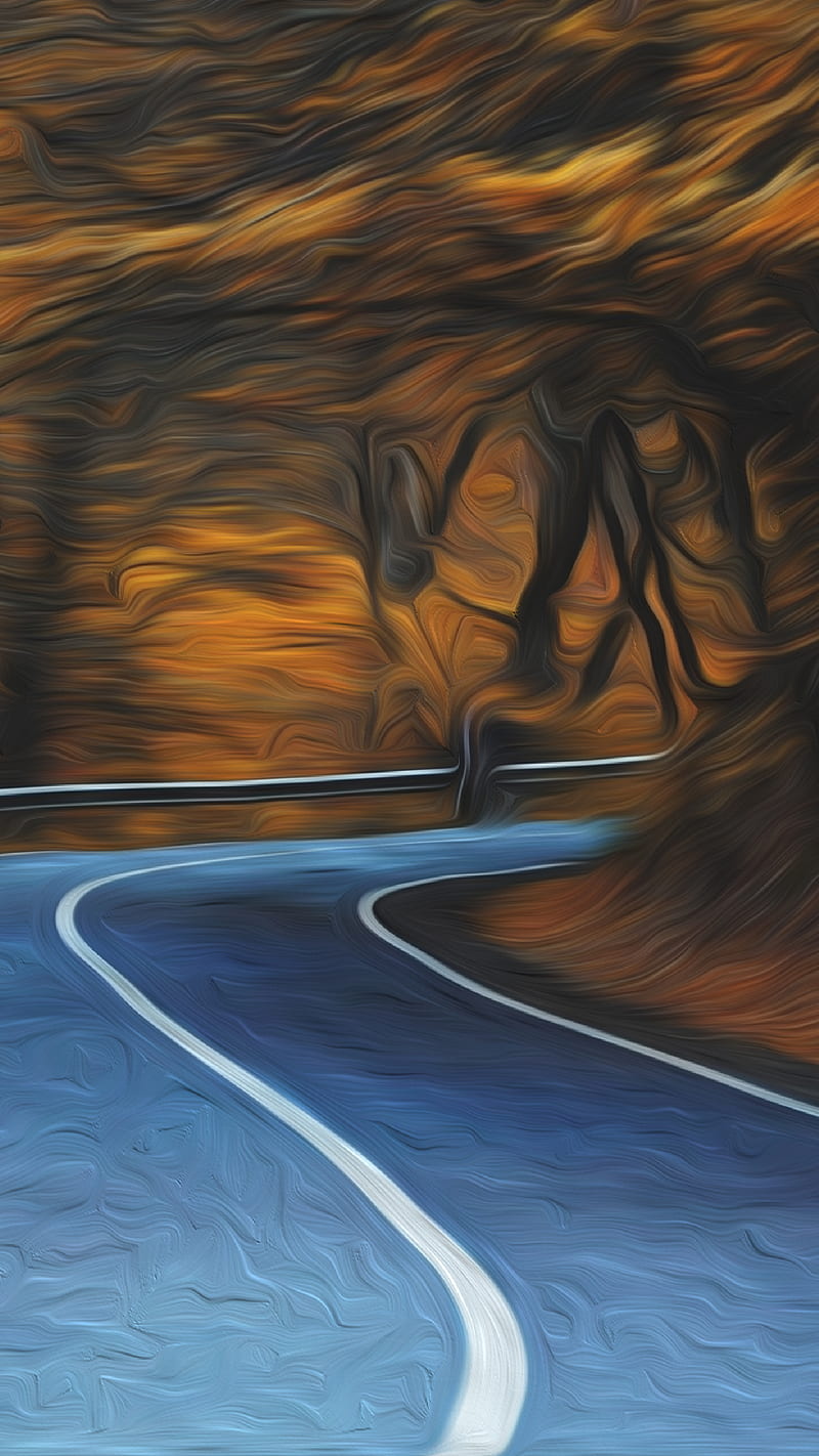 Road Curve Trees Highw, Highway, Lane, Leaves, decord, HD phone wallpaper