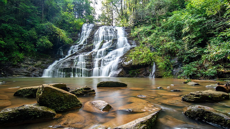 Little Brasstown Falls- Oconee County, South Carolina, rocks, water, river, cascades, trees, usa, HD wallpaper