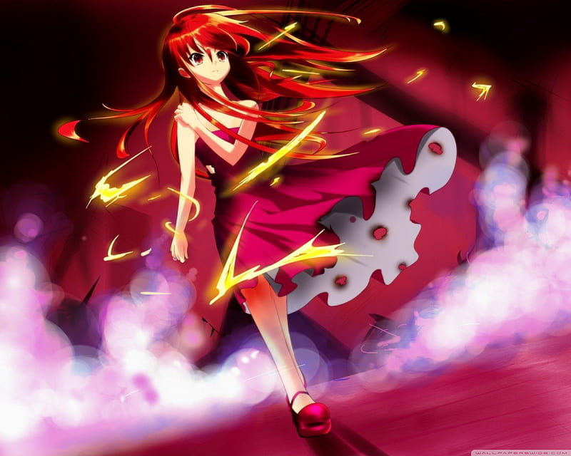 anime magic girl, red, magic, girl, anime, HD wallpaper
