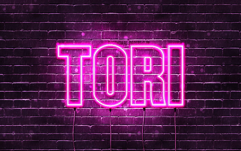 Tori with names, female names, Tori name, purple neon lights, Happy Birtay Tori, with Tori name, HD wallpaper