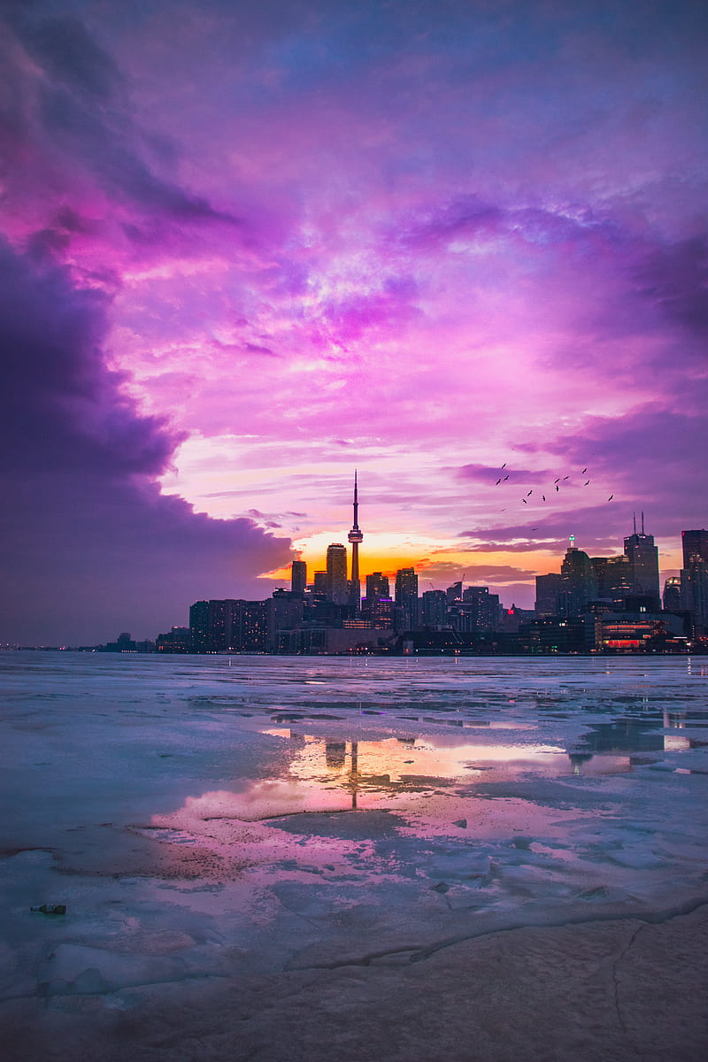 city, nature, sunset, Toronto, vertical, HD phone wallpaper
