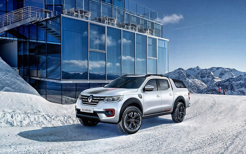 Renault Alaskan, winter, offroad, 2019 cars, white pickup, 2019 Renault Alaskan ICE Show Car, french cars, Renault, HD wallpaper