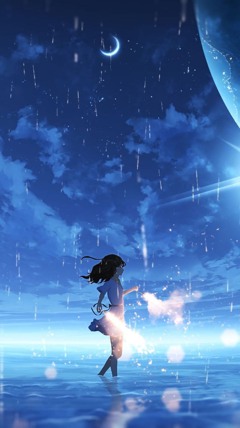 Anime girl, anime, animegirl, moon, planet, rain, sky, water, weathering  with you, HD phone wallpaper | Peakpx