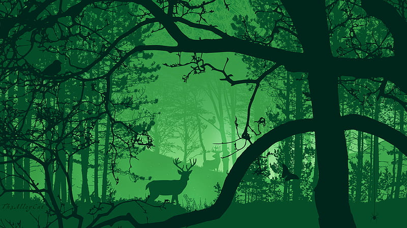 forest, deer, fog, animals, nature, art, HD wallpaper