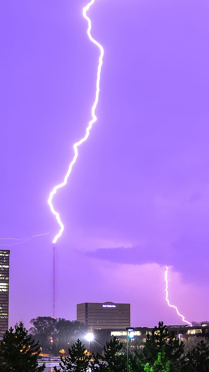 Lightning Strike, hail, purple, rain, storm, weather, HD phone wallpaper