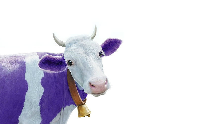 Purple cow, tom, cow, luminos, animal, cute, fantasy, add, purple, lemonade illustration agency, digital, vaca, funny, commercial, milka, white, HD wallpaper