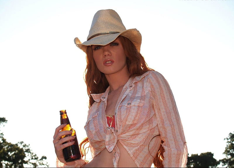Heather-Carolin , Model, Beer, Cowgirl, Hat, HD wallpaper
