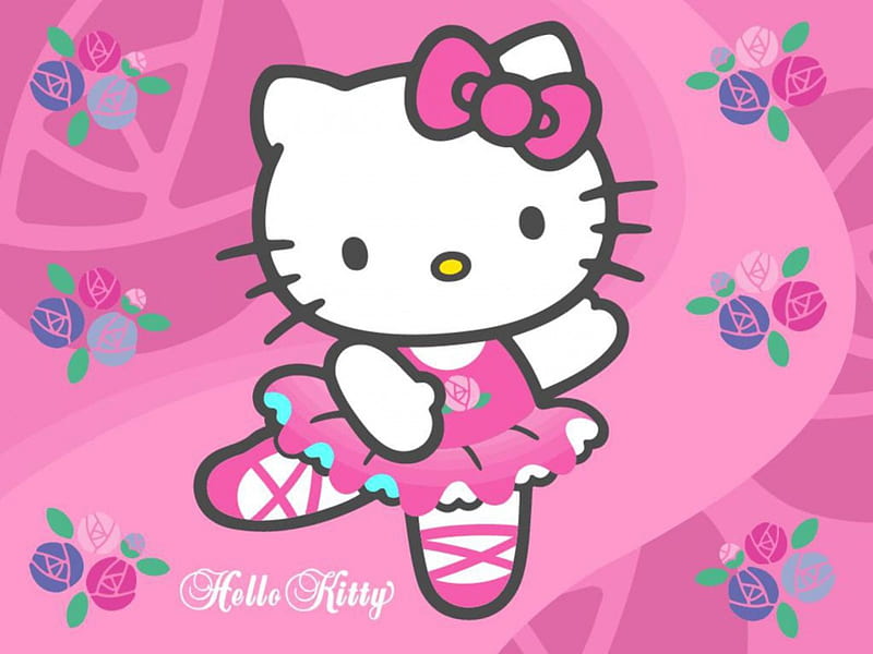 Ballerina Kitty White, Pink, Ballet, Cartoon, Cat, Ballerina, Hello Kitty, HD wallpaper