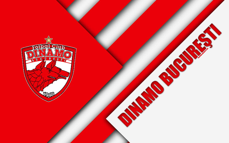 FC Dinamo Bucuresti logo, material design, Romanian football club, red white abstraction, Liga 1, Bucharest, Romania, football, HD wallpaper