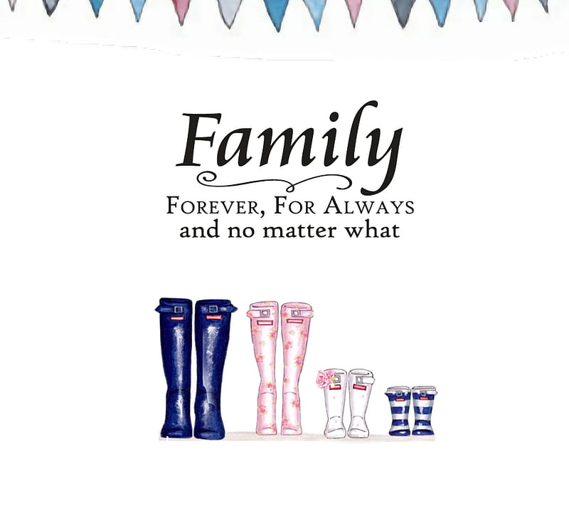 Family, bunting, love, wellies, HD wallpaper