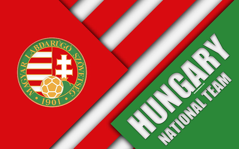 Hungary national football team emblem, material design, red green abstraction, logo, football, Hungary, coat of arms, HD wallpaper