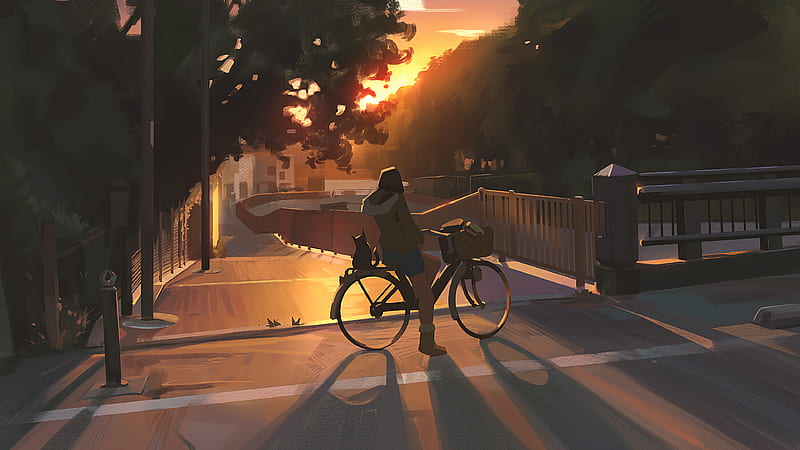 Evening Cycle Ride , cycle, artist, artwork, digital-art, artstation, HD wallpaper
