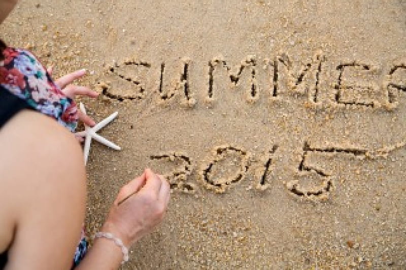 Summer 2015, beach, sand, summer, writing, women, 2015, HD wallpaper