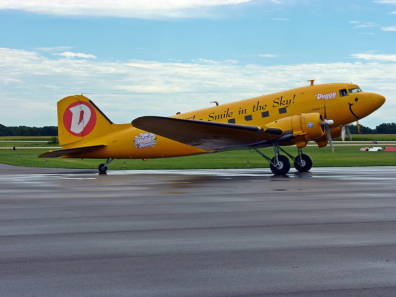 Duggy Air, plane, airplane, duggy, antique, dc-3, dc3, douglas, classic, HD wallpaper