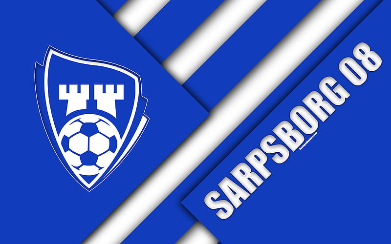 Sarpsborg 08 FC logo, material design, Norwegian football club, emblem, blue white asbtracy, Eliteserien, Sarpsborg, Norway, football, geometric background, Sarpsborg 08 Fotballforening, HD wallpaper
