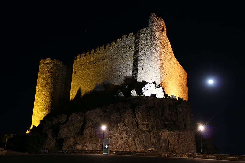 Castillo de Puebla de Alcocer, puebla de alcocer, castle, night, eos 550d, HD wallpaper