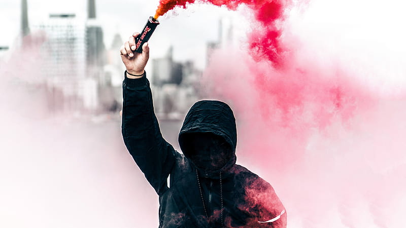 A Person In A Hoodie With Smoke Grenade, smoke, graphy, hoodie, HD wallpaper