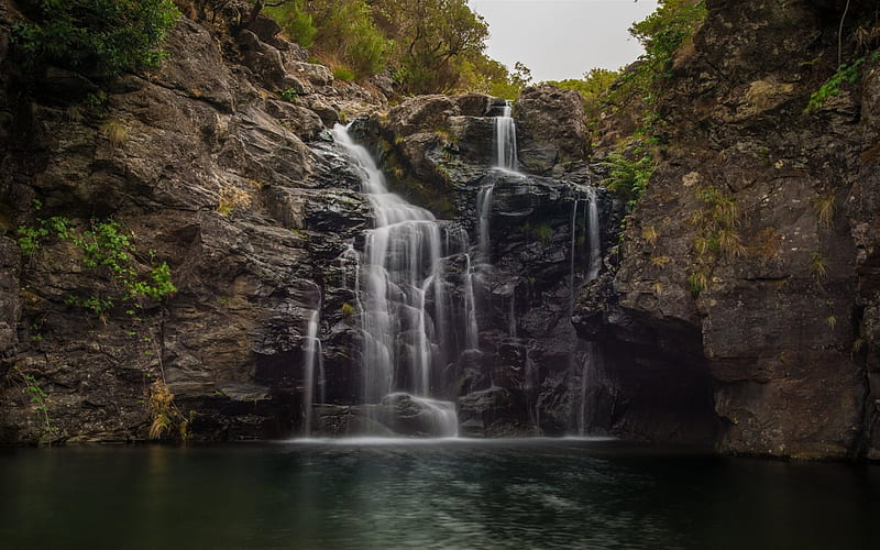 waterfall, rocks, lake, Madeira Islands, Paul Da Serra, Portugal, HD wallpaper