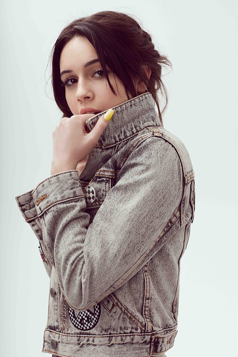 Bea Miller, women, singer, actress, painted nails, simple background, white background, jean jacket, HD phone wallpaper