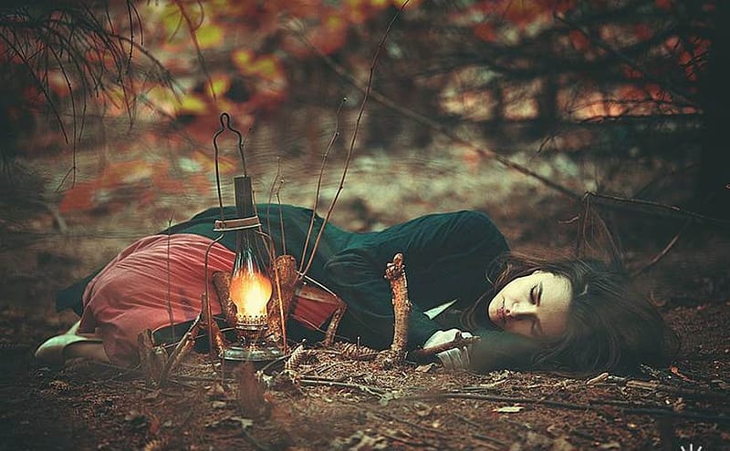 Gothic, Forest, Fall, Lamp, Women, Witch, Occult, Oil Lamp, HD wallpaper