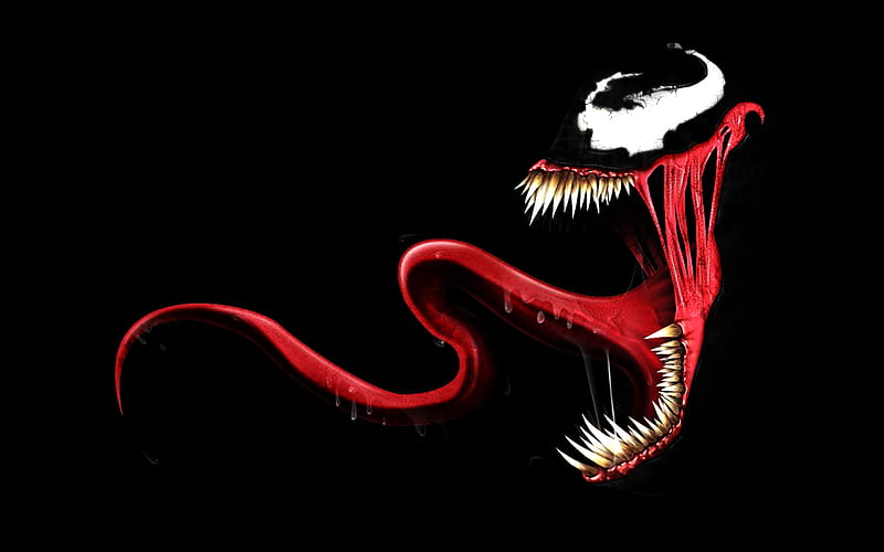 Venom, red, comic, black, evil, white, HD wallpaper