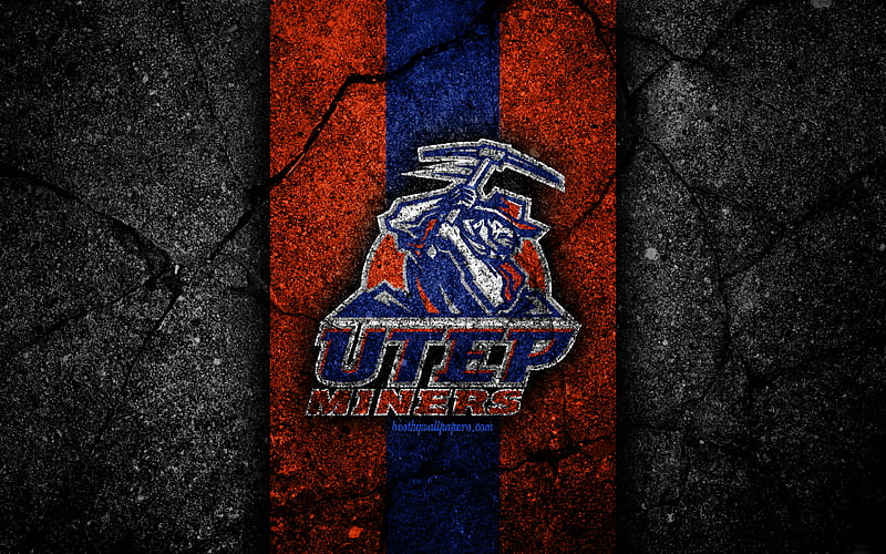 UTEP Miners american football team, NCAA, orange blue stone, USA, asphalt texture, american football, UTEP Miners logo, HD wallpaper