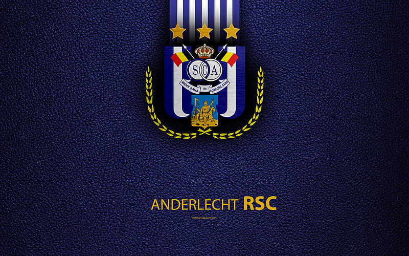 Anderlecht FC Belgian Football Club, logo, Jupiler Pro League, leather texture, Anderlecht, Belgium, Belgian First Division A, football, RSC Anderlecht, HD wallpaper
