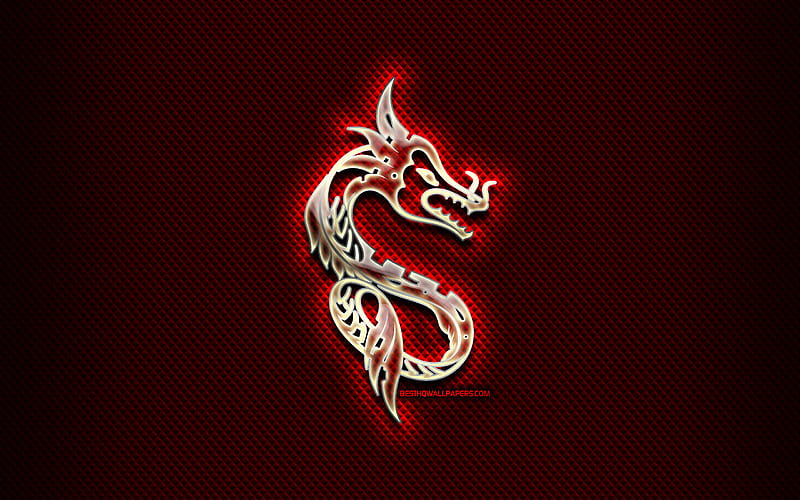 Dragon glass sign, chinese zodiac, red abstact background, Chinese ...