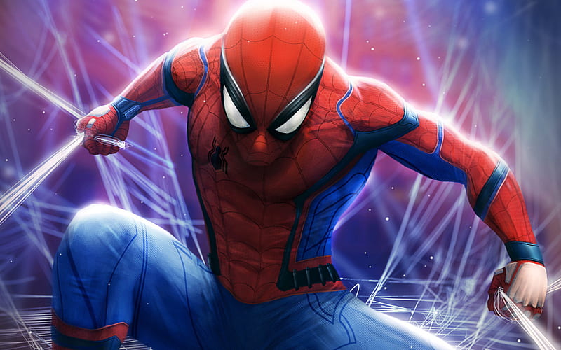 Spider-Man, spider webs, 3D art, superheroes, artwork, Spiderman, HD wallpaper