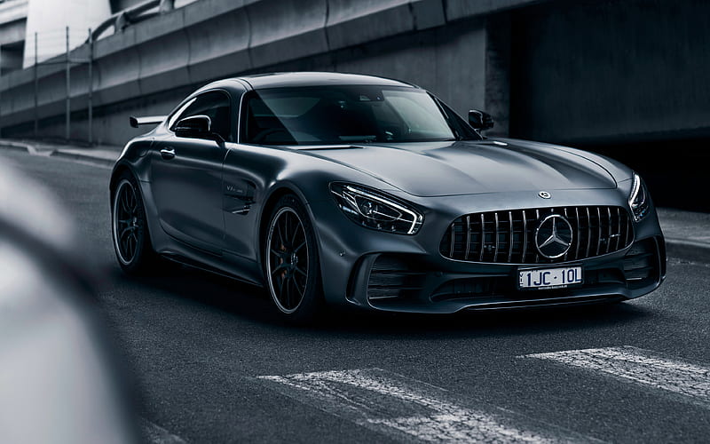Mercedes-AMG GT R, 2018, supercar, gray sports coupe, tuning, gray matte paint, German cars Mercedes, HD wallpaper