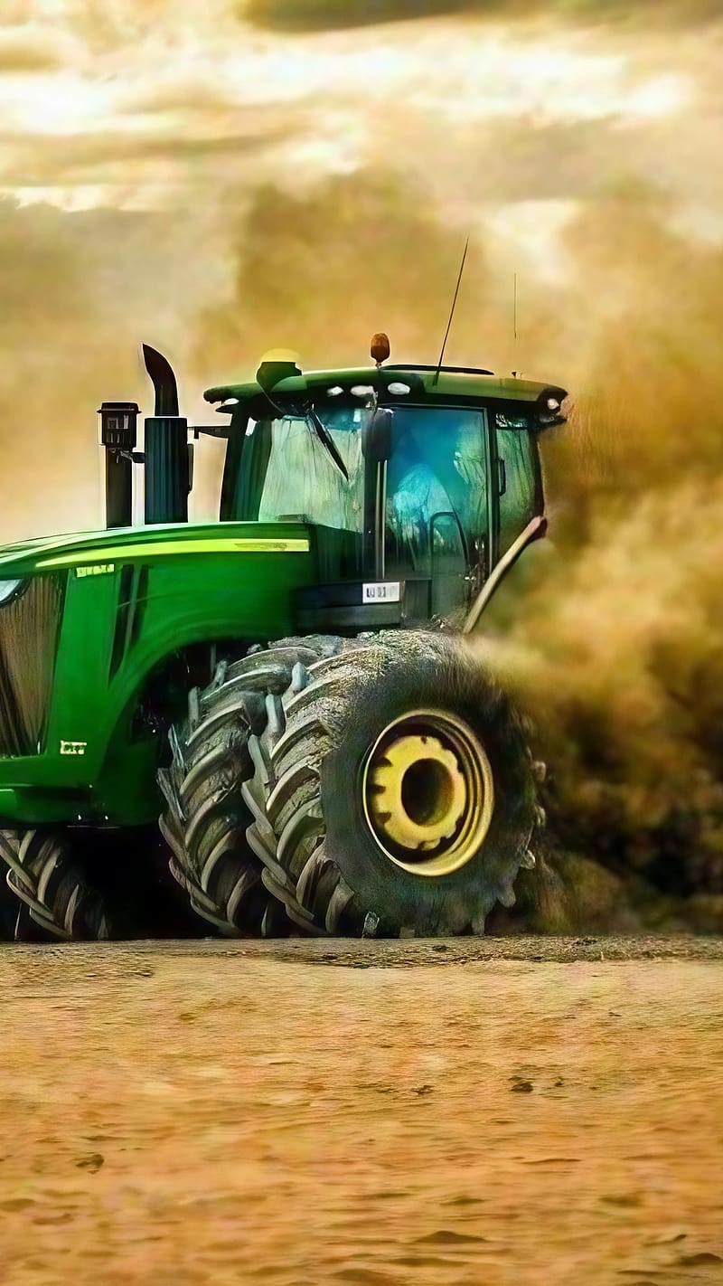 John Deere Tractor, Dust Background, HD phone wallpaper