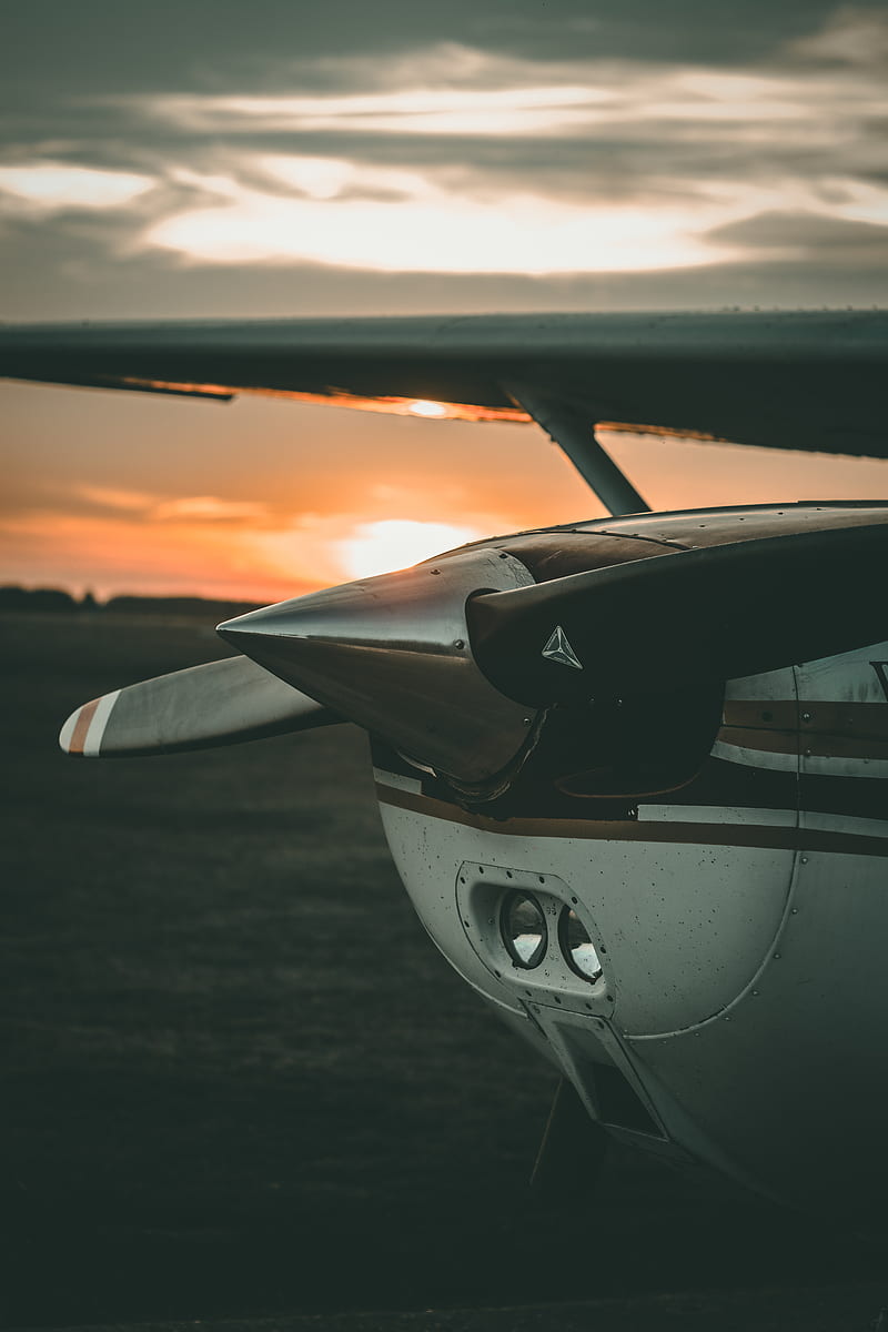 close-up graphy of brown and white plane during sunrise, HD phone wallpaper