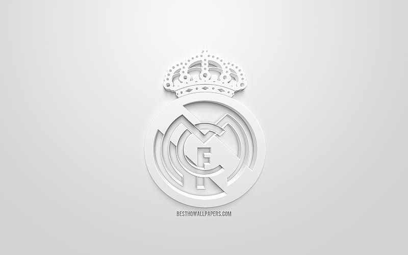 Real Madrid, creative 3D logo, white background, 3d emblem, Spanish football club, La Liga, Madrid, Spain, 3d art, football, stylish 3d logo, HD wallpaper