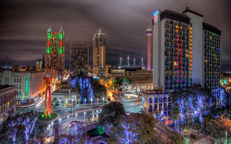 Christmas in San Antonio, Texas, Christmas Lights, Cityscapes, Winter Holidays, Nature, Christmas, HD wallpaper