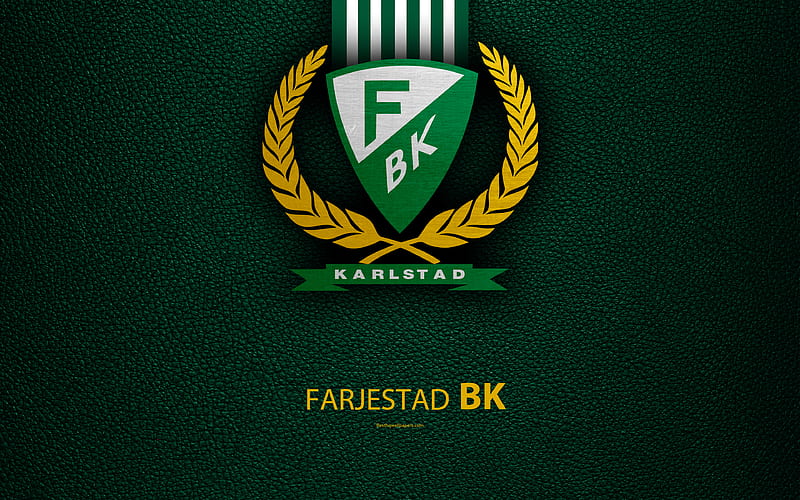 Farjestad BK, HC Swedish hockey club, SHL, leather texture, logo, Swedish Hockey League, Karlstad, Sweden, hockey, Elitserien, HD wallpaper