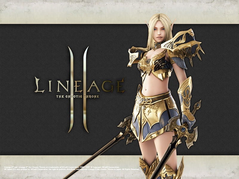Lineage 2, blond, elf, dualwield, armor, warrior, golden armor, femail, lineage, HD wallpaper