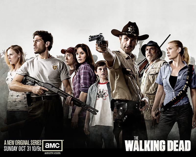 Cast - The Walking Dead, cast, dead, survivors, scared, tv, zombie, comic, gun, police, walking, HD wallpaper