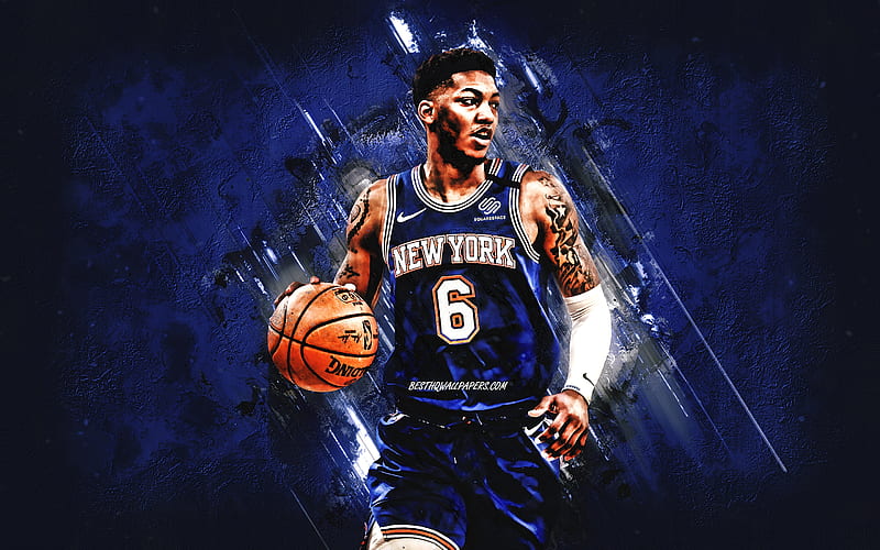 Elfrid Payton, New York Knicks, NBA, American basketball player, basketball, blue stone background, HD wallpaper