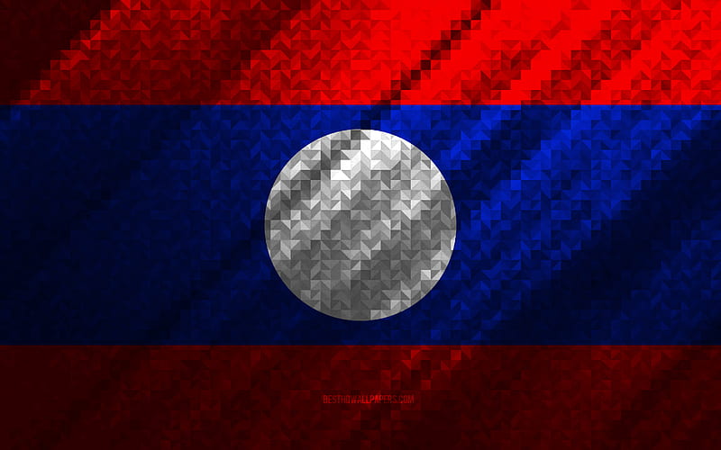 Flag of Laos, multicolored abstraction, Laos mosaic flag, Laos, mosaic art, Laos flag, HD wallpaper